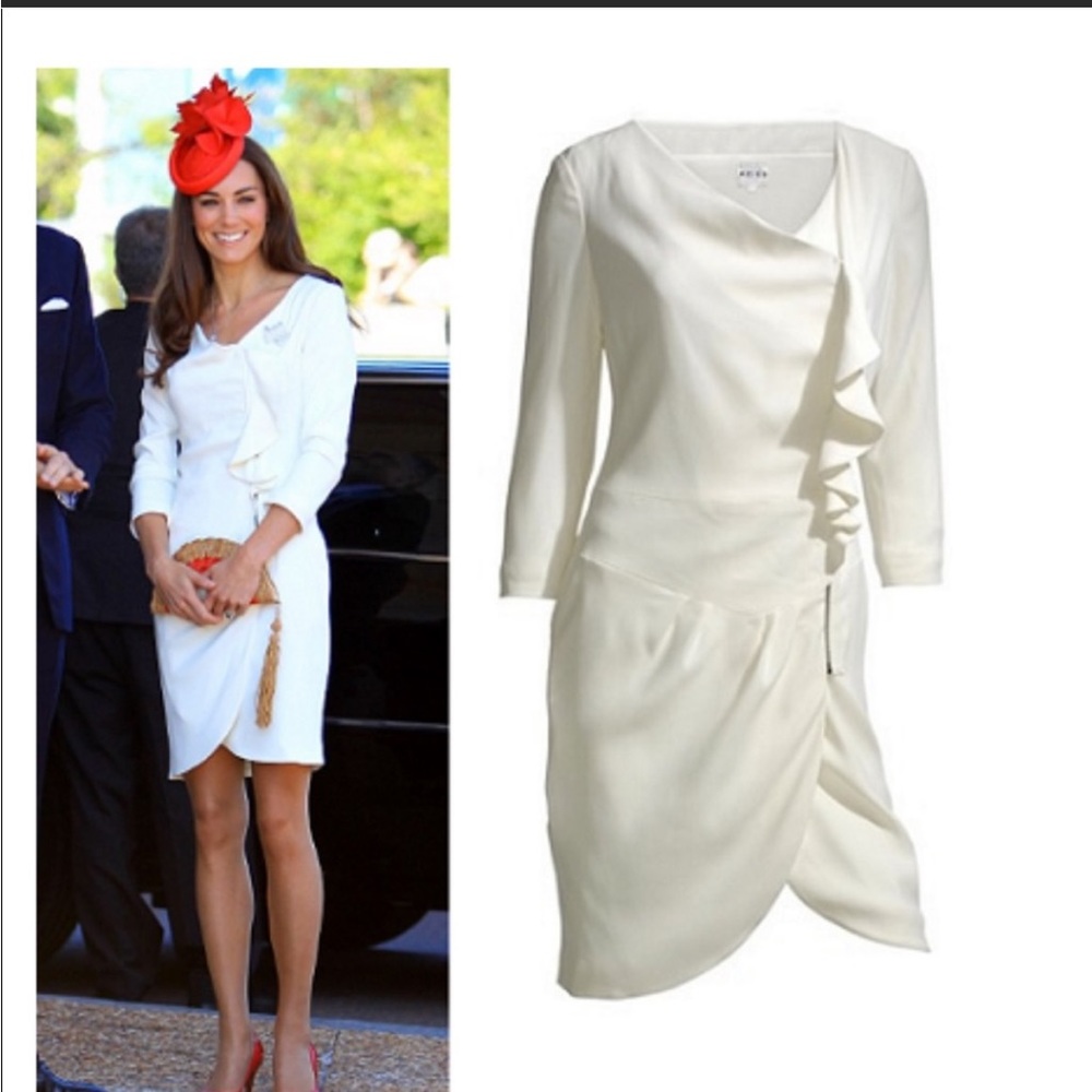 Reiss Nanette ivory Ruffle crepe dress size UK8 US size 4 ASO Kate Middleton